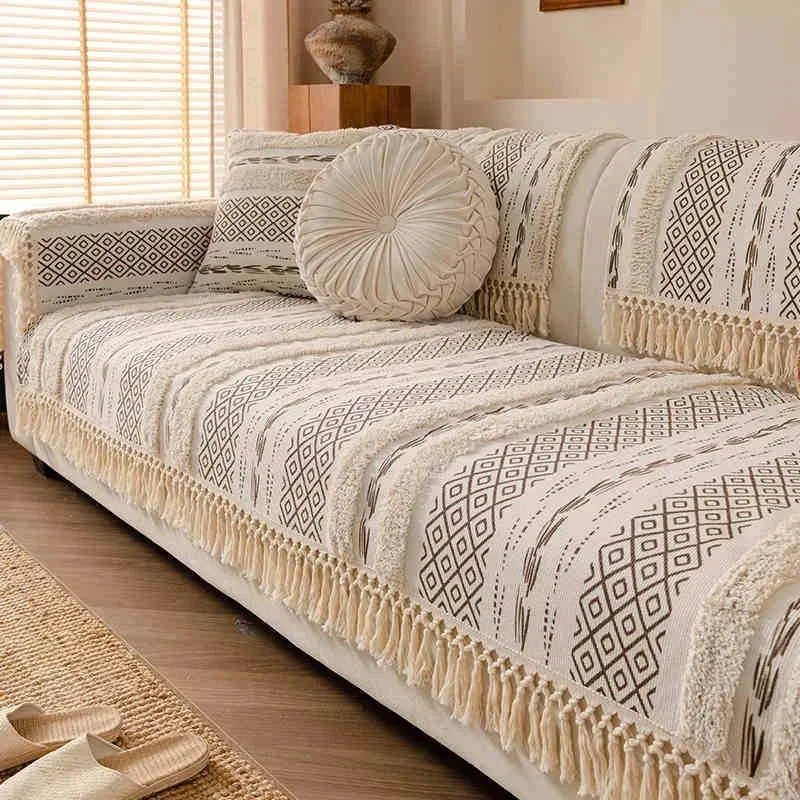 Capa de Sofá em Algodão e Linho com Design 3d Estilo Boho