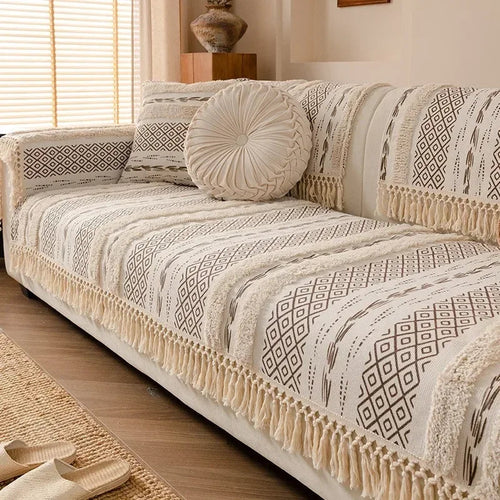 Capa de Sofá em Algodão e Linho com Design 3d Estilo Boho