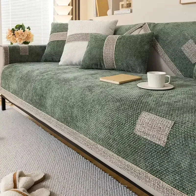 Capa para Sofá em Chenille Antiderrapante Protetora Verde